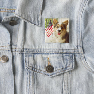 Niedliche Kleintiere   American Flag Corgi Button