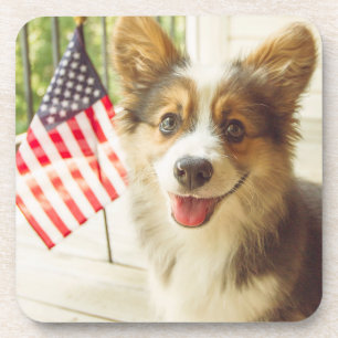 Niedliche Kleintiere   American Flag Corgi Getränkeuntersetzer