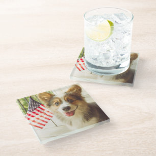 Niedliche Kleintiere   American Flag Corgi Glasuntersetzer
