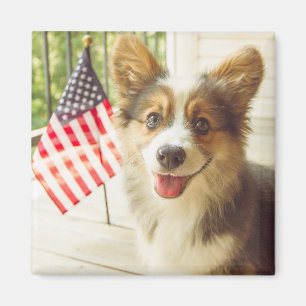 Niedliche Kleintiere American Flag Corgi Magnet
