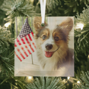 Niedliche Kleintiere American Flag Corgi Ornament Aus Glas