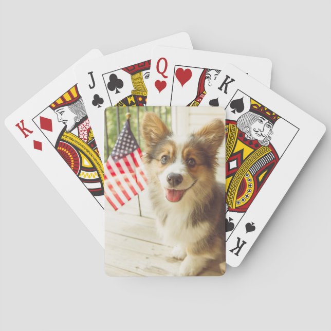 Niedliche Kleintiere | American Flag Corgi Spielkarten (Rückseite)