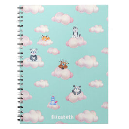 Niedliche Kleintiere auf Wolken-Monogramm Notizblock