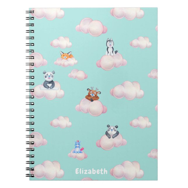 Niedliche Kleintiere auf Wolken-Monogramm Notizblock (Vorderseite)