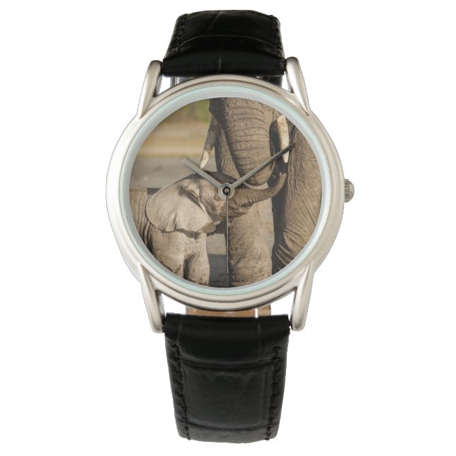 Niedliche Kleintiere | Baby Elephant & Mama Armbanduhr (Vorderseite)