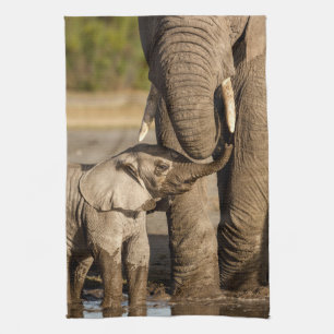 Niedliche Kleintiere Baby Elephant & Mama Geschirrtuch