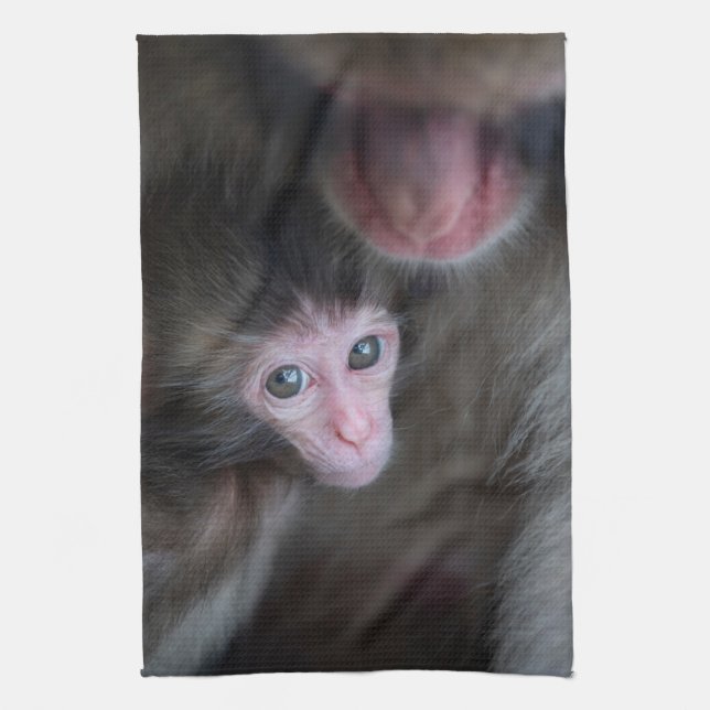 Niedliche Kleintiere | Baby Macaque Monkey & Mothe Geschirrtuch (Vertikal)