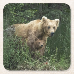 Niedliche Kleintiere Bear Mama Bear & Ihre Cubs Rechteckiger Pappuntersetzer