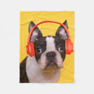Niedliche Kleintiere   Boston Terrier Kopfhörer Fleecedecke