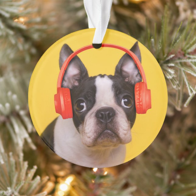 Niedliche Kleintiere | Boston Terrier Kopfhörer Ornament (Baum)
