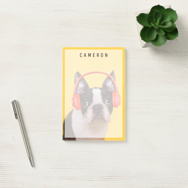 Niedliche Kleintiere | Boston Terrier Kopfhörer Post-it Klebezettel (Büro)