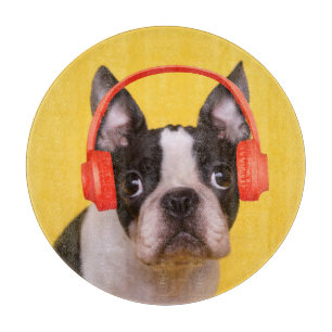 Niedliche Kleintiere Boston Terrier Kopfhörer Schneidebrett