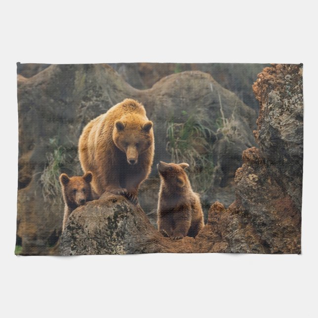 Niedliche Kleintiere | Braunbärenfamilie Geschirrtuch (Horizontal)