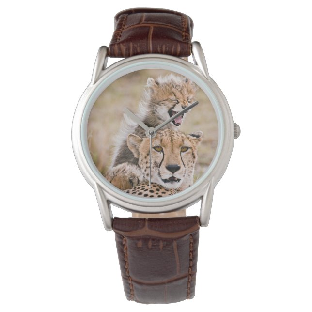Niedliche Kleintiere | Cheetah Cat & Cub Armbanduhr (Vorderseite)