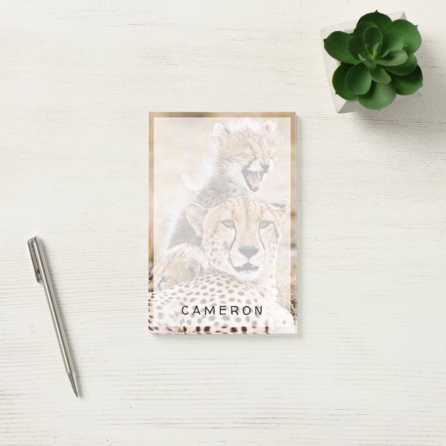Niedliche Kleintiere | Cheetah Cat & Cub Post-it Klebezettel (Büro)