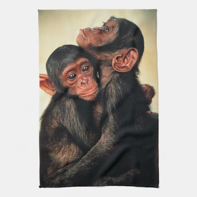 Niedliche Kleintiere | Chimpanzee Hug Geschirrtuch (Vertikal)