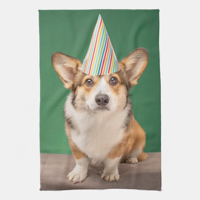 Niedliche Kleintiere | Corgi Birthday Welppy Geschirrtuch (Vertikal)