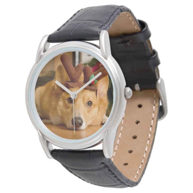 Niedliche Kleintiere | Corgi Christmas Reindeer Armbanduhr (Schrägansicht)
