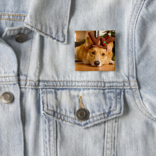 Niedliche Kleintiere   Corgi Christmas Reindeer Button
