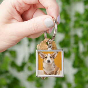 Niedliche Kleintiere   Corgi Portrait auf Orange Schlüsselanhänger