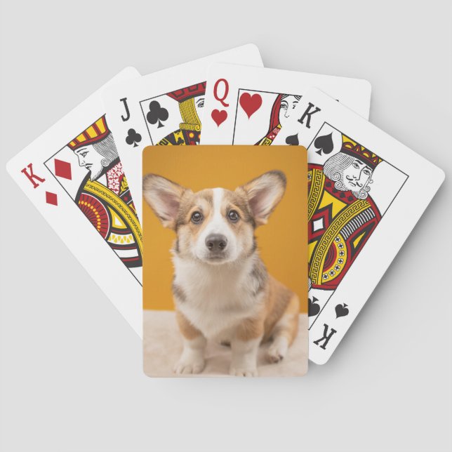 Niedliche Kleintiere | Corgi Portrait auf Orange Spielkarten (Rückseite)