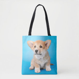 Niedliche Kleintiere   Corgi Puppy auf blau Tasche