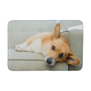 Niedliche Kleintiere Corgi Puppy on Couch Badematte
