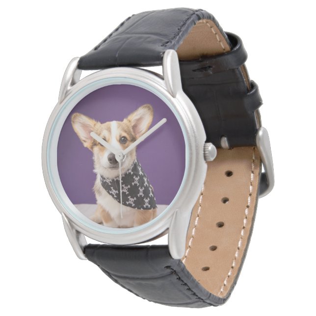 Niedliche Kleintiere | Corgi Puppy Skull Bandana Armbanduhr (Schrägansicht)