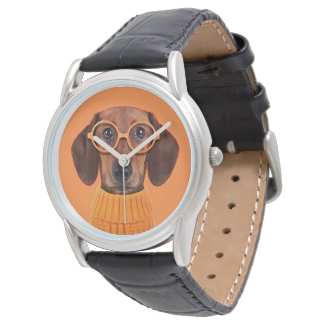 Niedliche Kleintiere | Dackel Orange Sweater Armbanduhr (Schrägansicht)