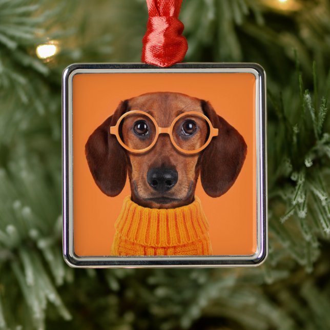 Niedliche Kleintiere | Dackel Orange Sweater Ornament Aus Metall (Baum)