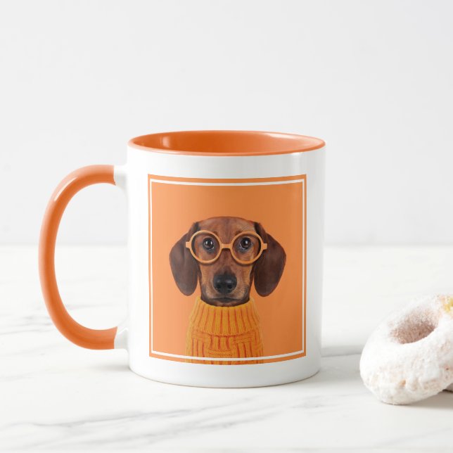 Niedliche Kleintiere | Dackel Orange Sweater Tasse (Mit Donut)