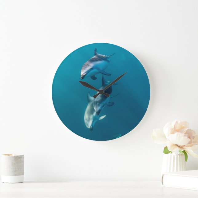 Niedliche Kleintiere | Dolphin-Familie Große Wanduhr (Zuhause)