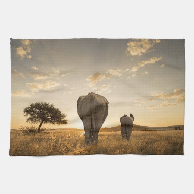 Niedliche Kleintiere | Elephant Calf & Mother Geschirrtuch (Horizontal)