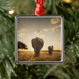 Niedliche Kleintiere   Elephant Calf & Mother Ornament Aus Metall
