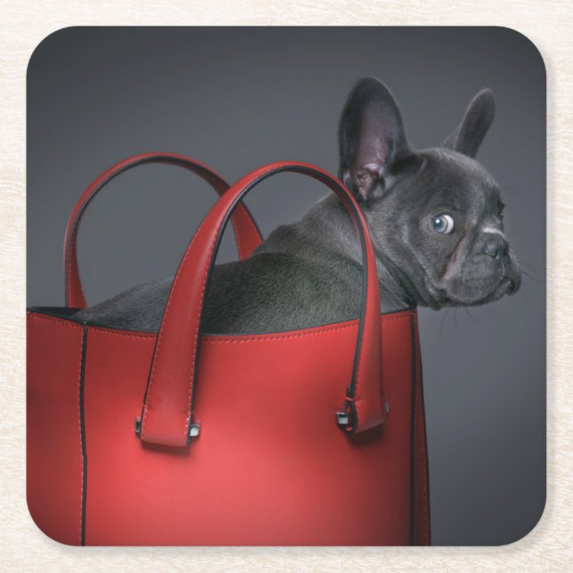 Niedliche Kleintiere | French Bulldog Red Hand Bag Rechteckiger Pappuntersetzer (Vorderseite)