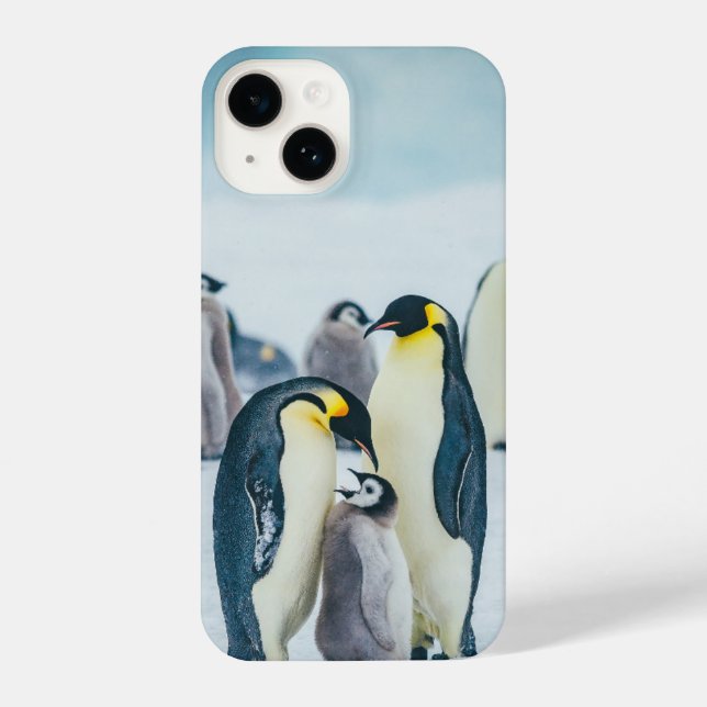 Niedliche Kleintiere | Fütternd Baby Pinguin iPhone 14 Hülle (Rückseite)