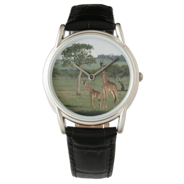 Niedliche Kleintiere | Giraffe Calf & Mama Armbanduhr (Vorderseite)