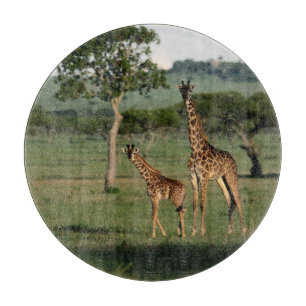 Niedliche Kleintiere Giraffe Calf & Mama Schneidebrett
