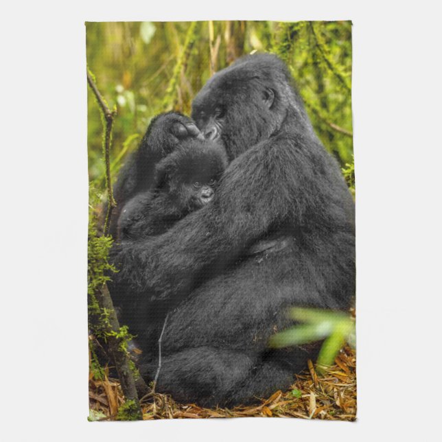 Niedliche Kleintiere | Gorilla & Baby Geschirrtuch (Vertikal)