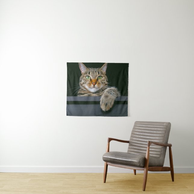 Niedliche Kleintiere | Grey Tabby Cat Face Wandteppich (Beispiel (Horizontal))