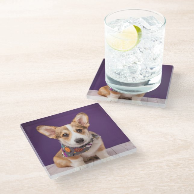 Niedliche Kleintiere | Halloween Corgi Glasuntersetzer (Schrägansicht)