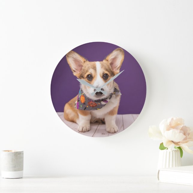 Niedliche Kleintiere | Halloween Corgi Große Wanduhr (Zuhause)