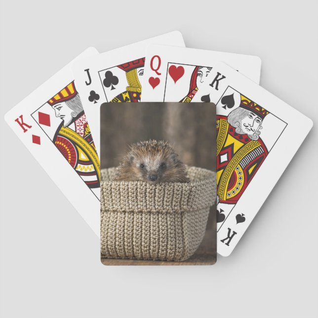 Niedliche Kleintiere | Igel in einem Korb Spielkarten (Rückseite)