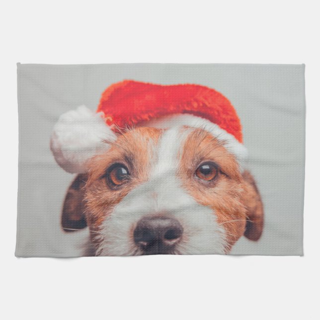 Niedliche Kleintiere | Jack Russell Dog Santa Clau Geschirrtuch (Horizontal)