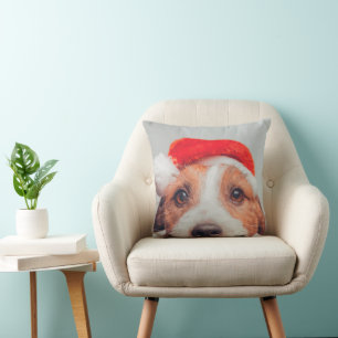 Niedliche Kleintiere   Jack Russell Dog Santa Clau Kissen