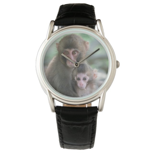 Niedliche Kleintiere | Japanische Affen Armbanduhr (Vorderseite)
