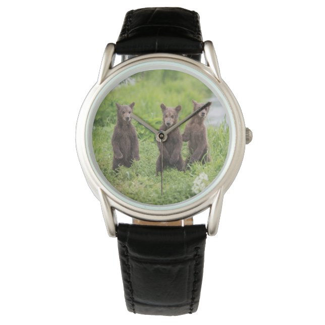 Niedliche Kleintiere | Kamchatka Brown Bear Cubs Armbanduhr (Vorderseite)