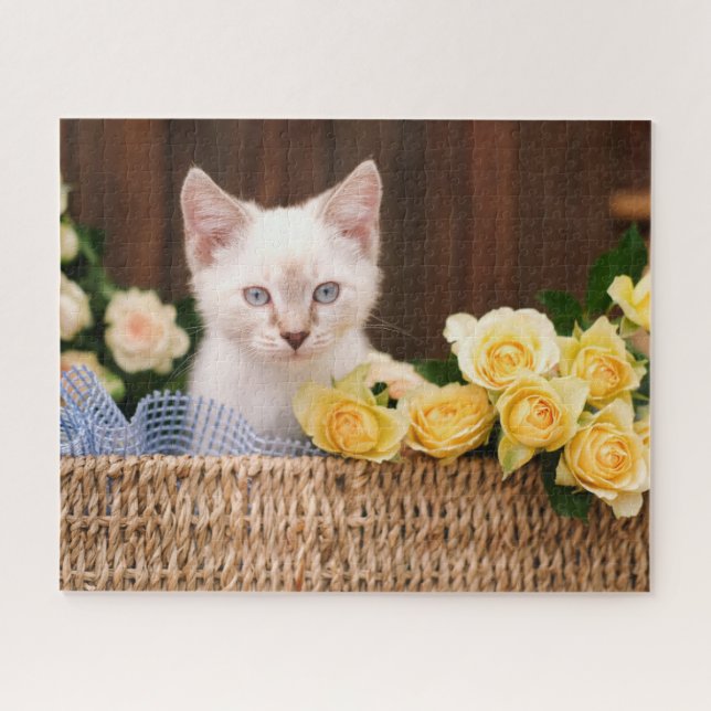 Niedliche Kleintiere | Kätzchen und Gelbe Rosen (Horizontal)