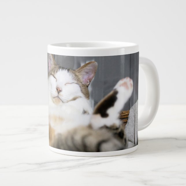 Niedliche Kleintiere | Katze im Bett Jumbo-Tasse (Vorderseite Rechts)