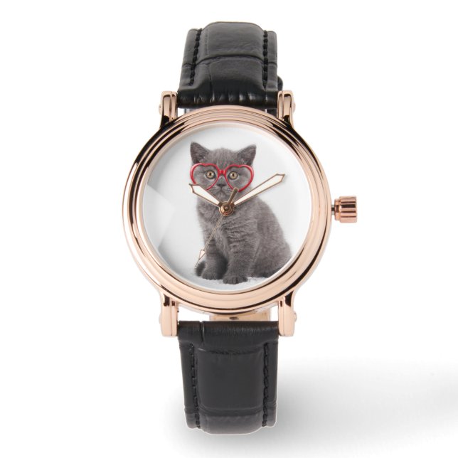 Niedliche Kleintiere | Kitten Heart Glasses Armbanduhr (Vorderseite)